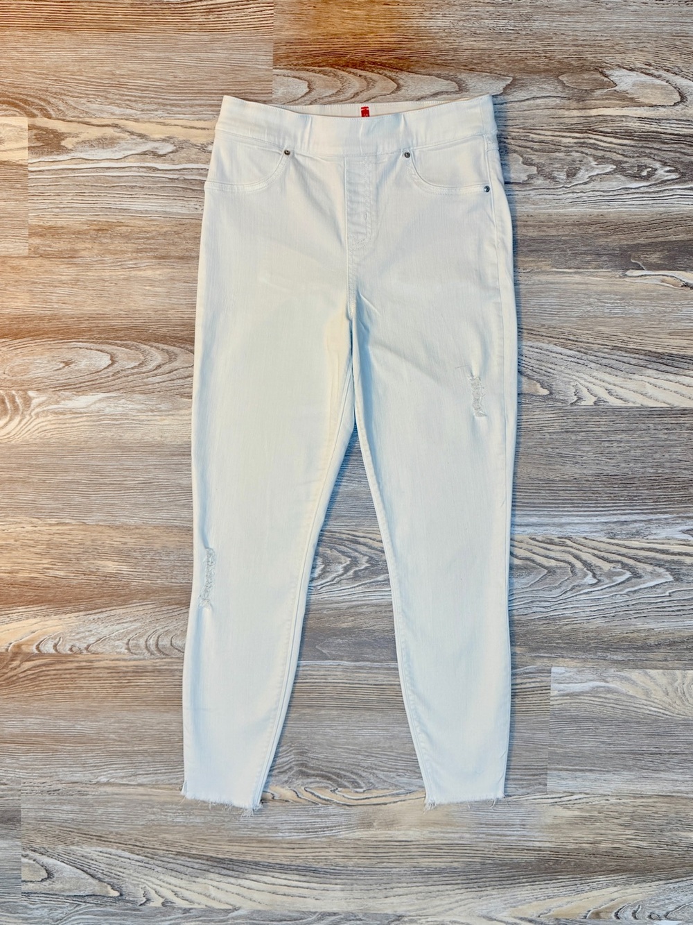 SPANX High Waist Distressed Jeans White Tummy Control Sz M